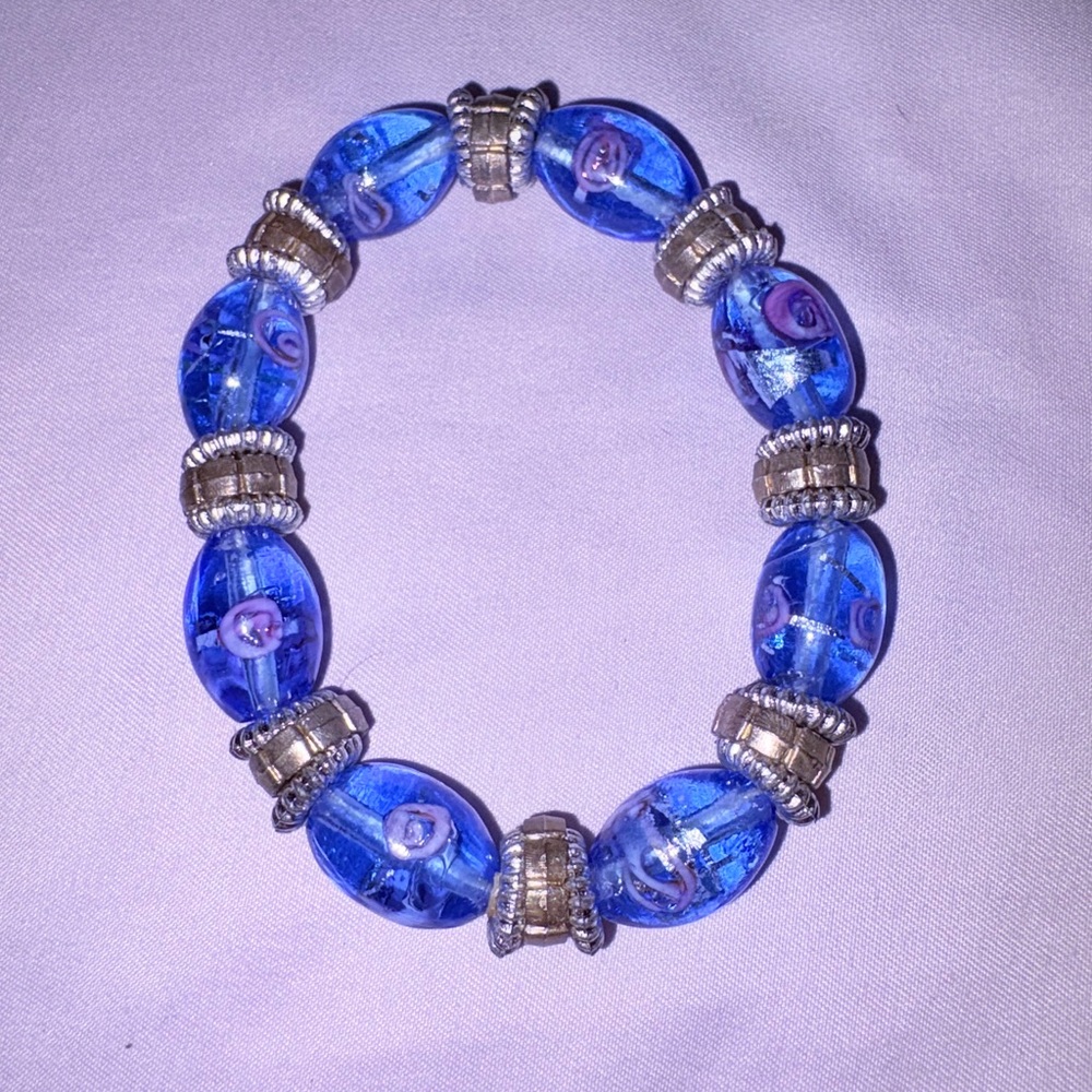 Blue Glass Bead Stretch Bracelet